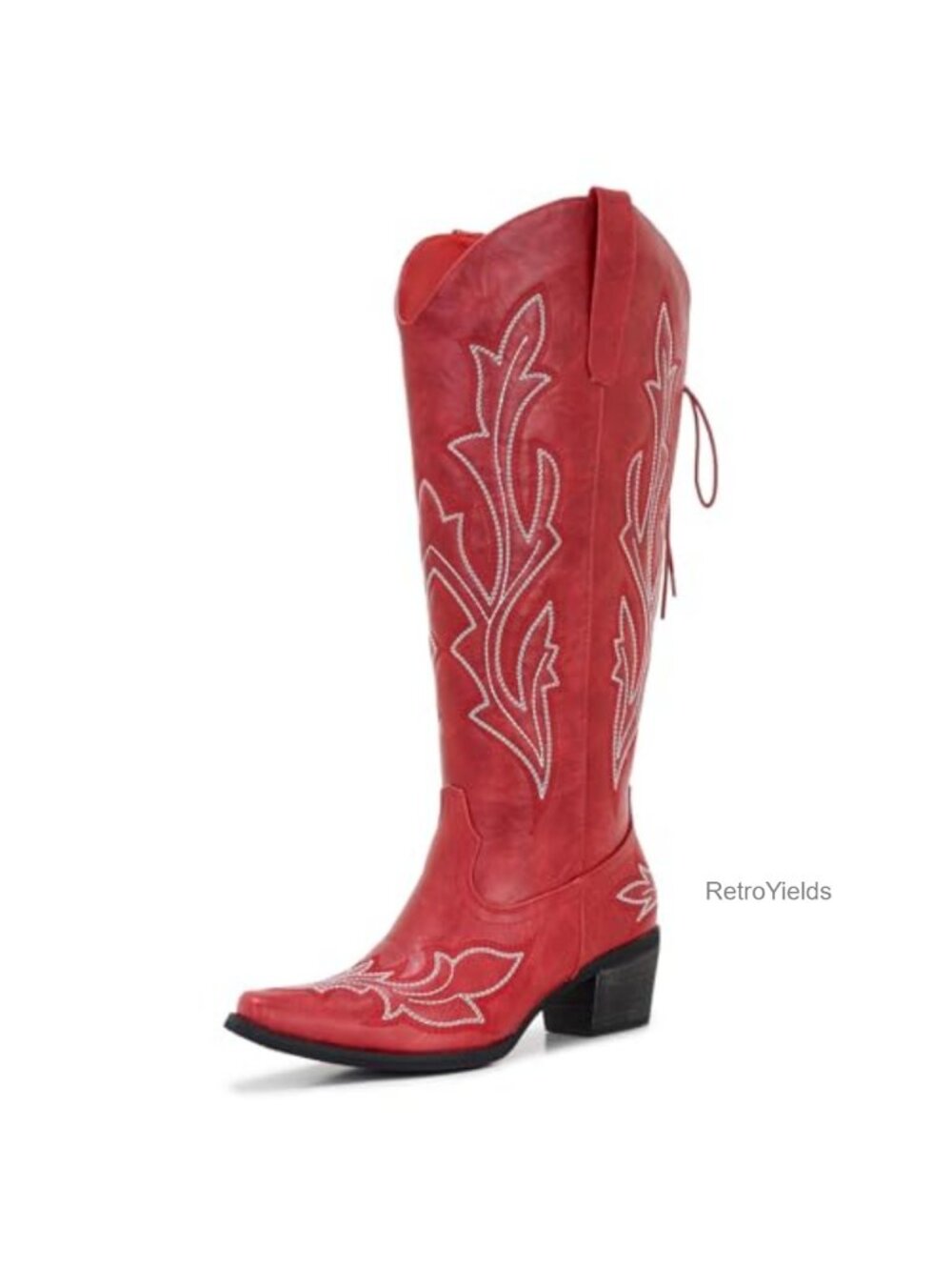 Wide Calf Western Cowboy Boots Adjustable Tie Knee High Faux Leather